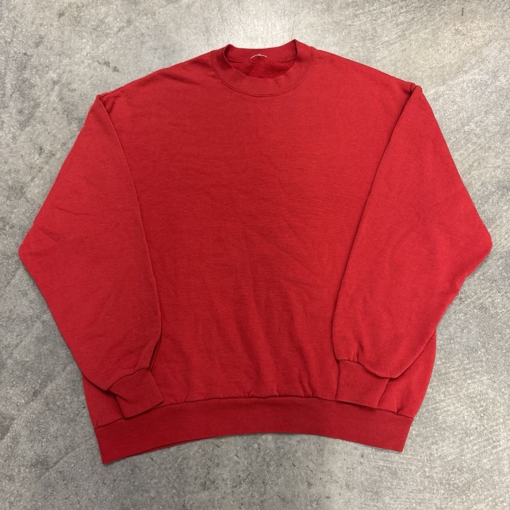 Vintage Style Red Crewneck Sweatshirt Blank Fleece Pullover Large Made in USA L